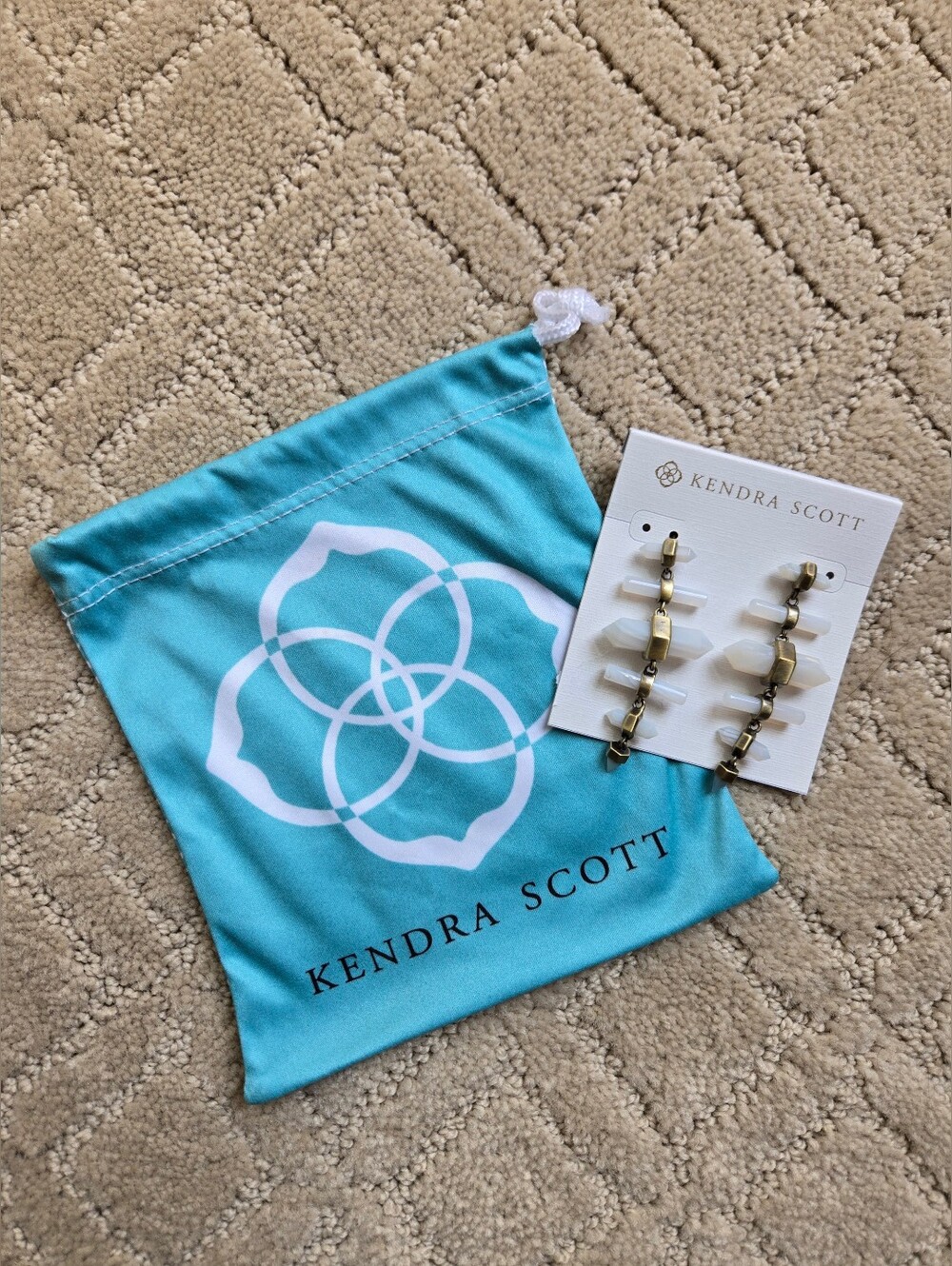 Kendra Scott Talia Chandelier Earrings NWT and bag. Wht Rock Crystal Ant.Gold - Picture 2 of 6